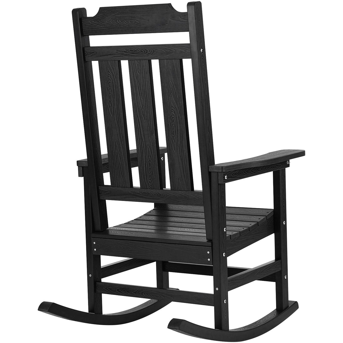 Porch Rocker, HIPS Outdoor Rocking Chair, High Back Patio Rocking Chair with Smooth Armrests, Supports up to 400 lbs, for Garden, Balcony, Porch, Black