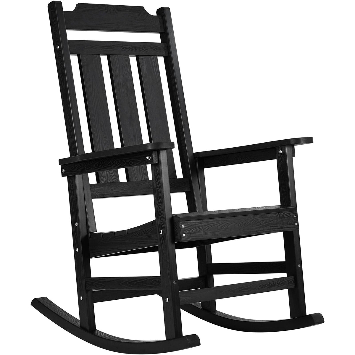 Porch Rocker, HIPS Outdoor Rocking Chair, High Back Patio Rocking Chair with Smooth Armrests, Supports up to 400 lbs, for Garden, Balcony, Porch, Black