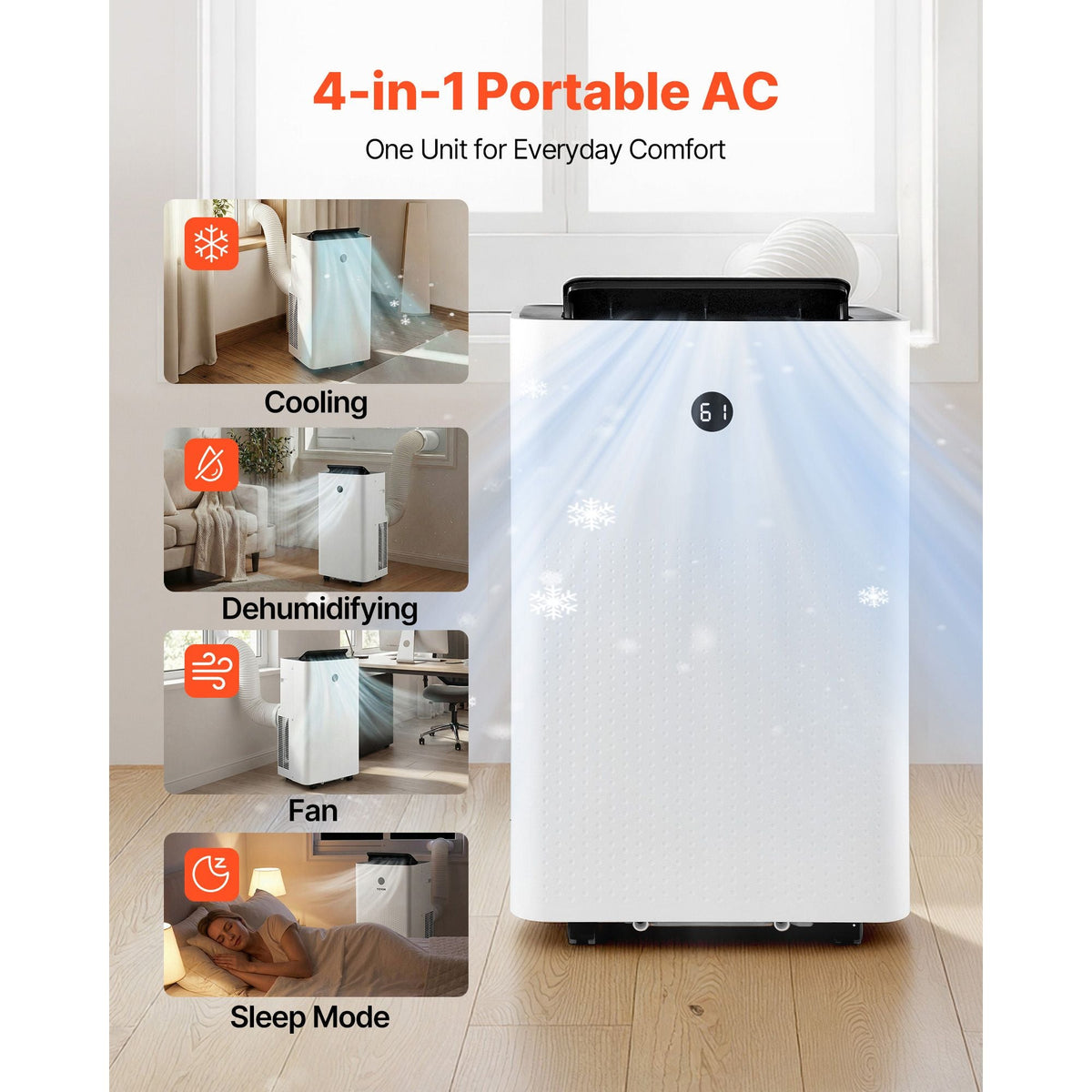 Portable Air Conditioner, 12000 BTU ASHRAE (8150 BTU SACC) 4-in-1 Standing Cooling Ac Unit, LED Touch Panel & Remote Control, 24h Timer, Cooling, Dehumidifier, Fan, Sleep Mode for Room Indoor