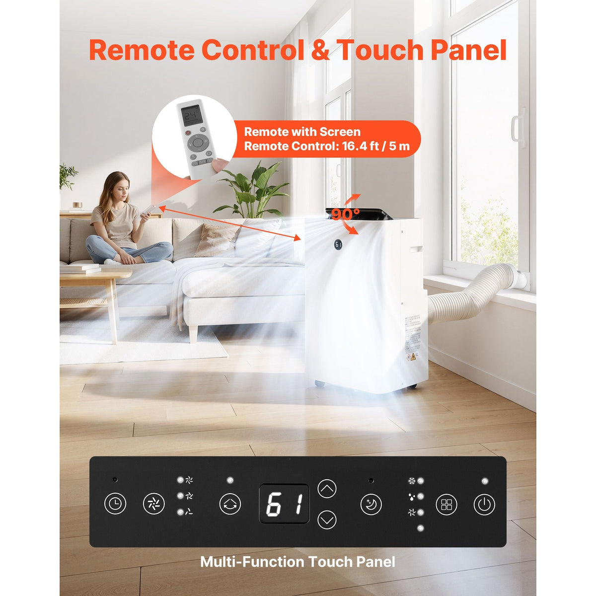 Portable Air Conditioner, 14000 BTU ASHRAE (9800 BTU SACC) 4-in-1 Standing Cooling Ac Unit, LED Touch Panel & Remote Control, 24h Timer, Cooling, Dehumidifier, Fan, Sleep Mode for Room Indoor