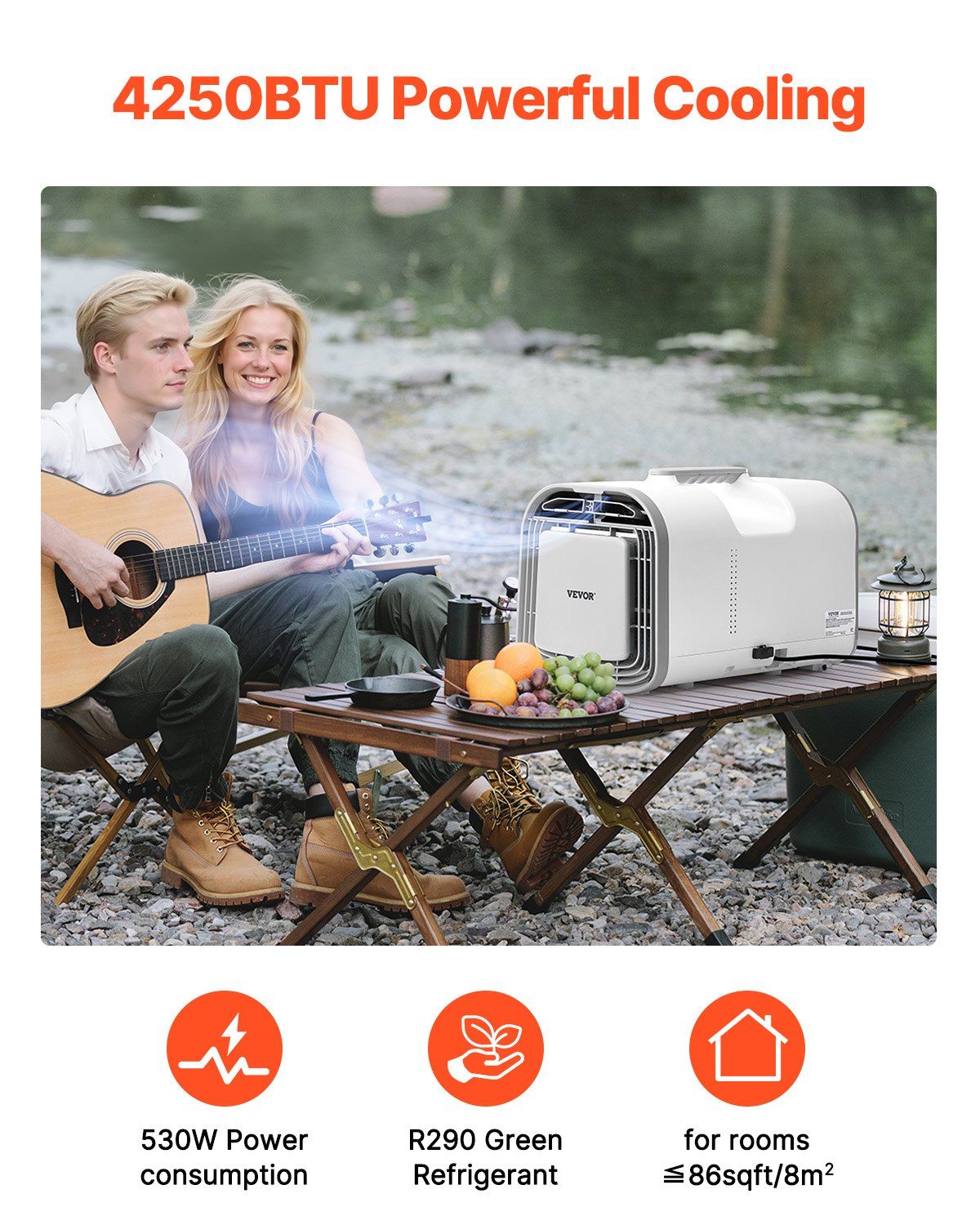 Portable Air Conditioner, 4250 BTU 3-Speed Air Conditioning Unit with 24H Timer, Air Portable AC Adjustable from 16-32°C, Compatible with AC/DC, for Outdoor Tent Camping, RVs or Home Use, White