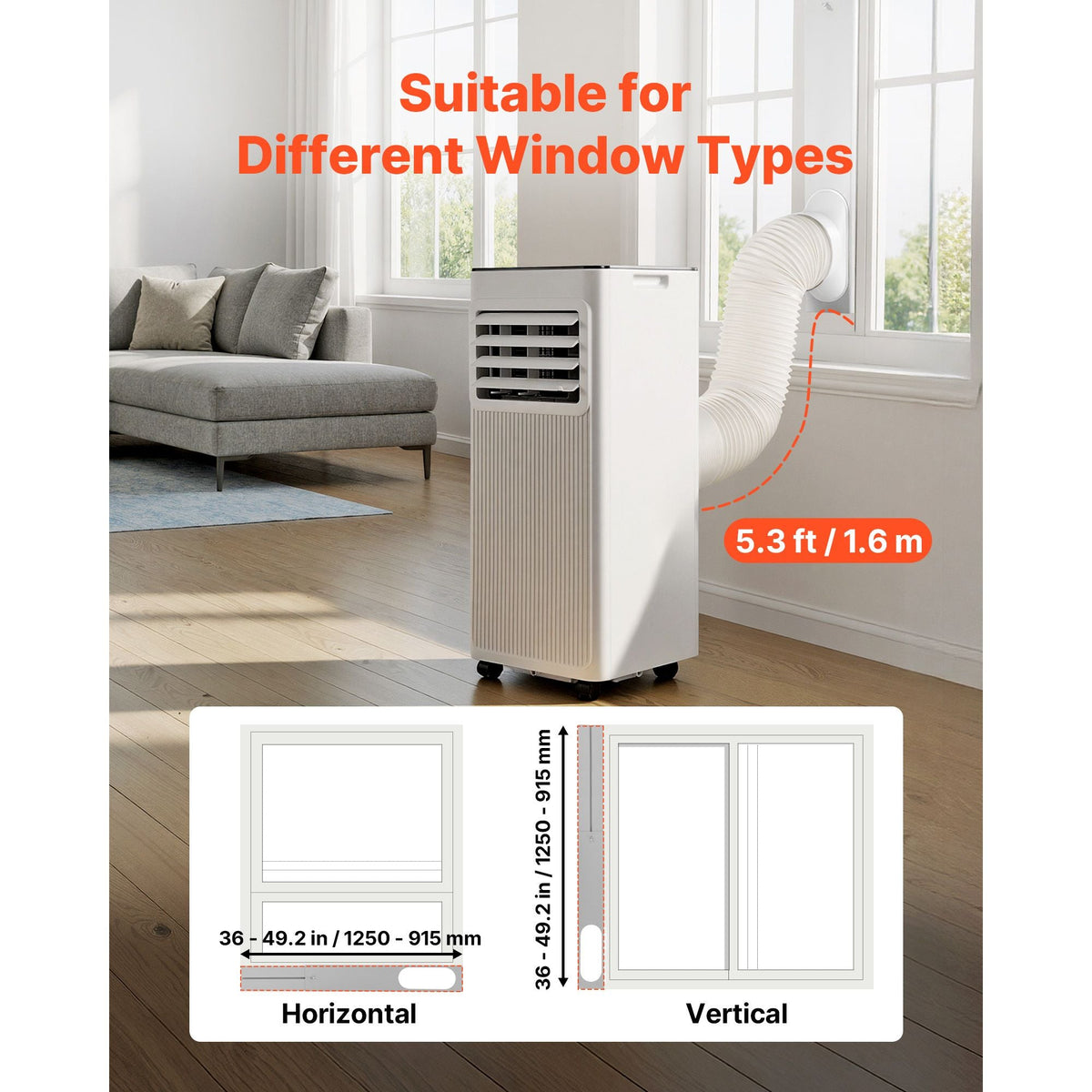 Portable Air Conditioner, 8000 BTU ASHRAE (5000 BTU SACC) 3-in-1 Standing Cooling Ac Unit, with LED Touch Panel & Remote Control, 24h Timer, Cooling, Dehumidifier, Fan for Room Indoor, White