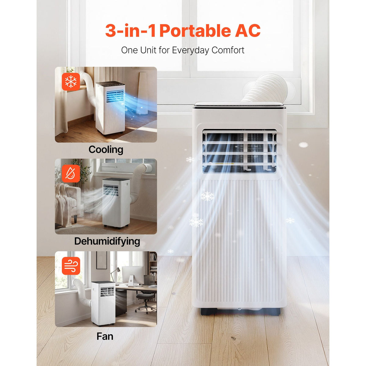 Portable Air Conditioner, 8000 BTU ASHRAE (5000 BTU SACC) 3-in-1 Standing Cooling Ac Unit, with LED Touch Panel & Remote Control, 24h Timer, Cooling, Dehumidifier, Fan for Room Indoor, White