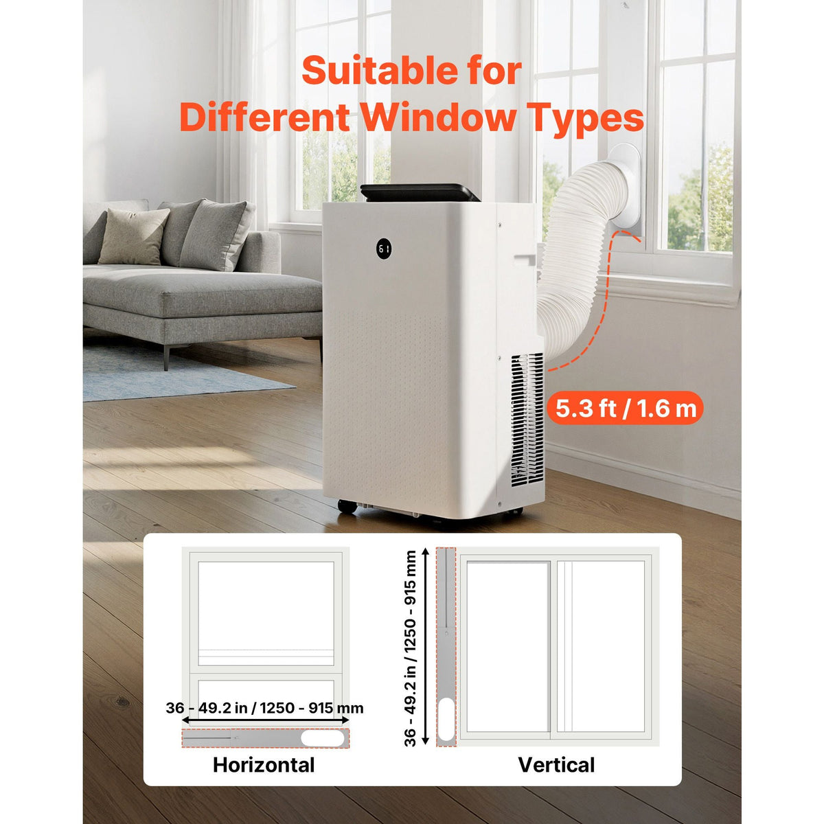 Portable Air Conditioner and Heater Combo, 14000 BTU (9800 BTU SACC) 5-in-1 Standing Cooling Ac Unit, LED Touch Panel & Remote Control, 24h Timer, Dehumidifier/Fan/Sleep Mode for Room Indoor