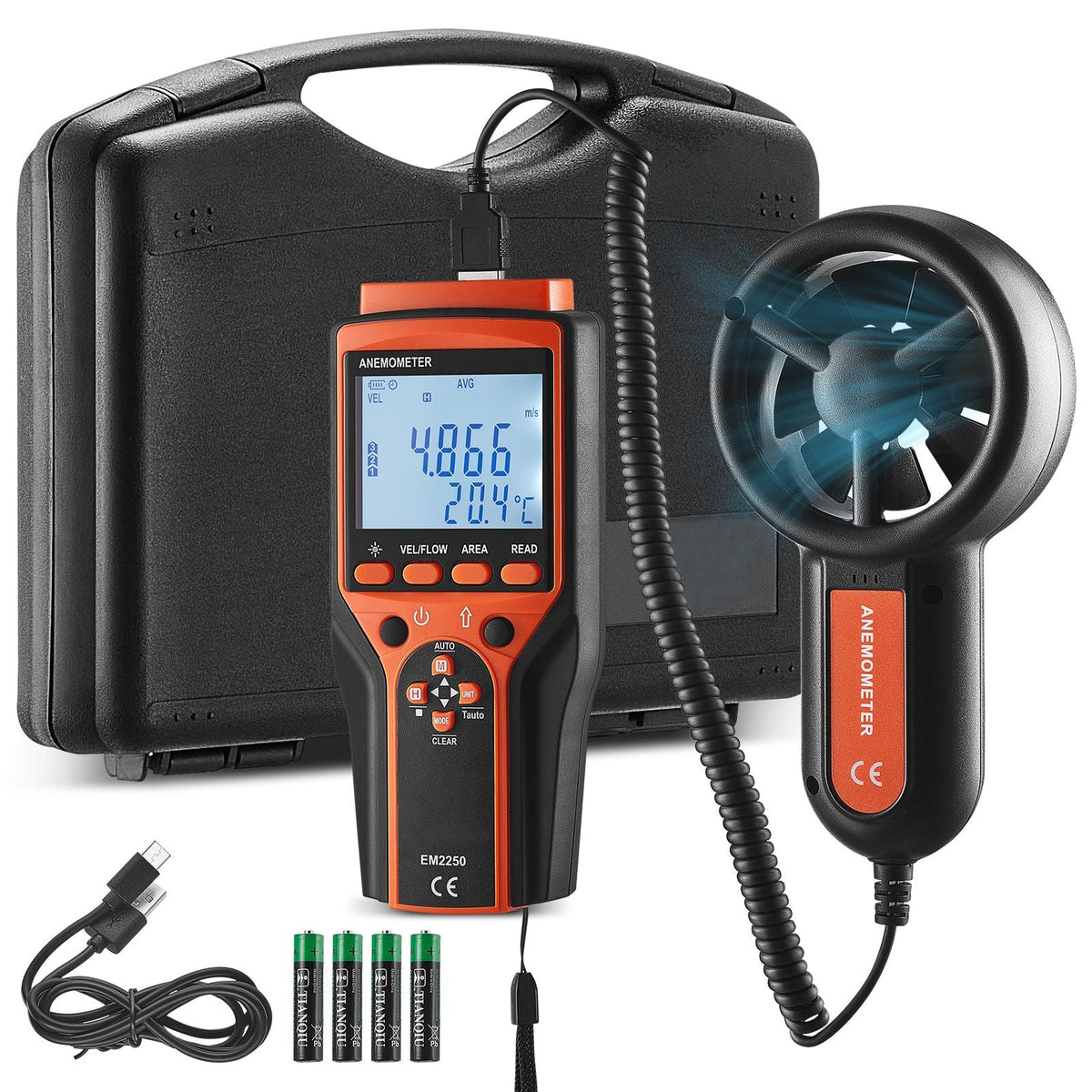 Portable Anemometer Split Design, Temp Range 14-140Fahrenheit, LED Screen Digital Air Speed & Temperature Meter, Wind Chill & Velocity Measurement, Ideal for Sailing, Surfing, Flying, HVAC