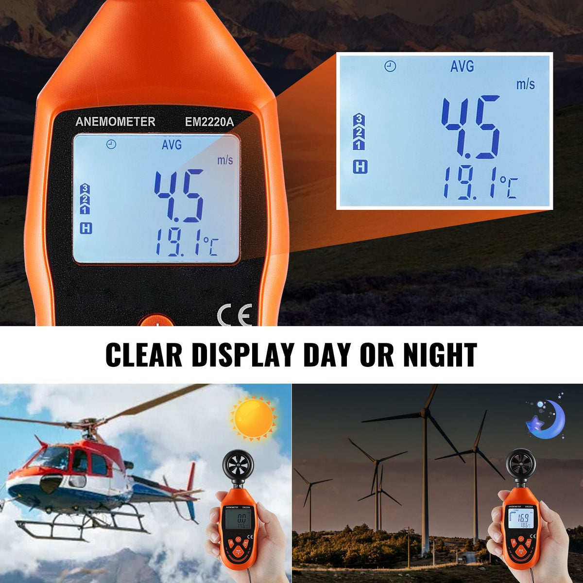 Portable Anemometer, Temperature Range 14 Fahrenheit-113 Fahrenheit, Equipped with LED Backlit Display, Captures Wind Speed, Temperature, Air Volume, and Chill Factor