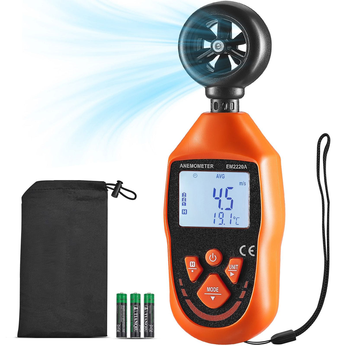 Portable Anemometer, Temperature Range 14 Fahrenheit-113 Fahrenheit, Equipped with LED Backlit Display, Captures Wind Speed, Temperature, Air Volume, and Chill Factor