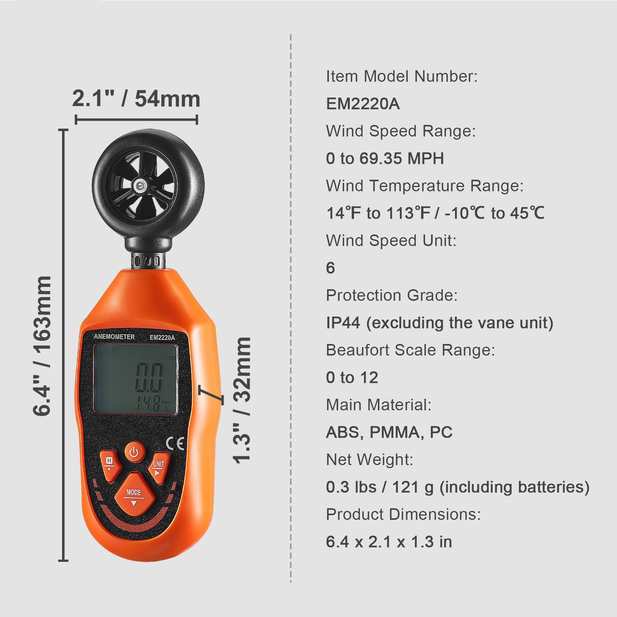 Portable Anemometer, Temperature Range 14 Fahrenheit-113 Fahrenheit, Equipped with LED Backlit Display, Captures Wind Speed, Temperature, Air Volume, and Chill Factor