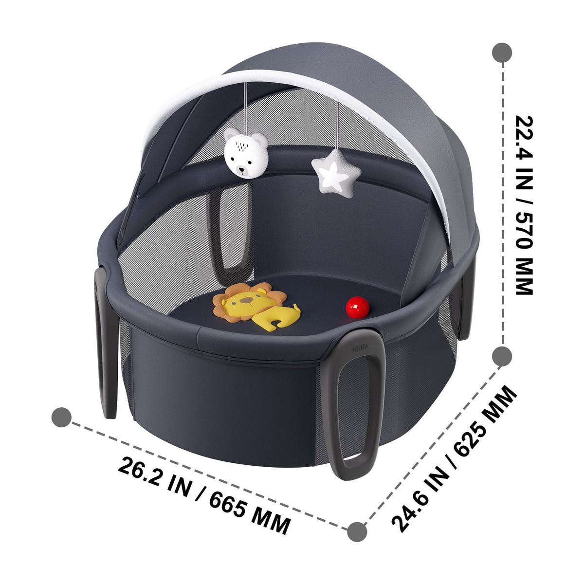 Portable Baby Bassinet, On-The-Go Baby Dome with Canopy & Developmental Toys, Quick-Folding Travel Crib, Lightweight Baby Cradle Infant Bed for Indoors/Outdoors, Suitable for 0-6 Months Newborns