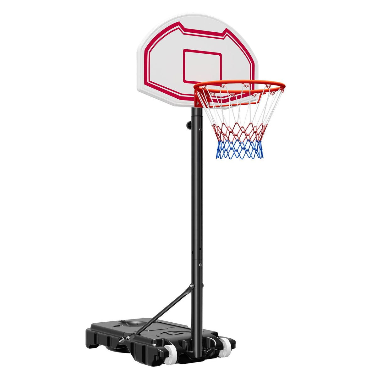 Portable Basketball Stand, 5.2 to 6.9 ft Height Adjustment Basketball Hoop & Goal, Kids Adjustable Basketballs Hoop with Nylon Net & Rolling Wheels, Portable Backboard Set for Patios, Poolside