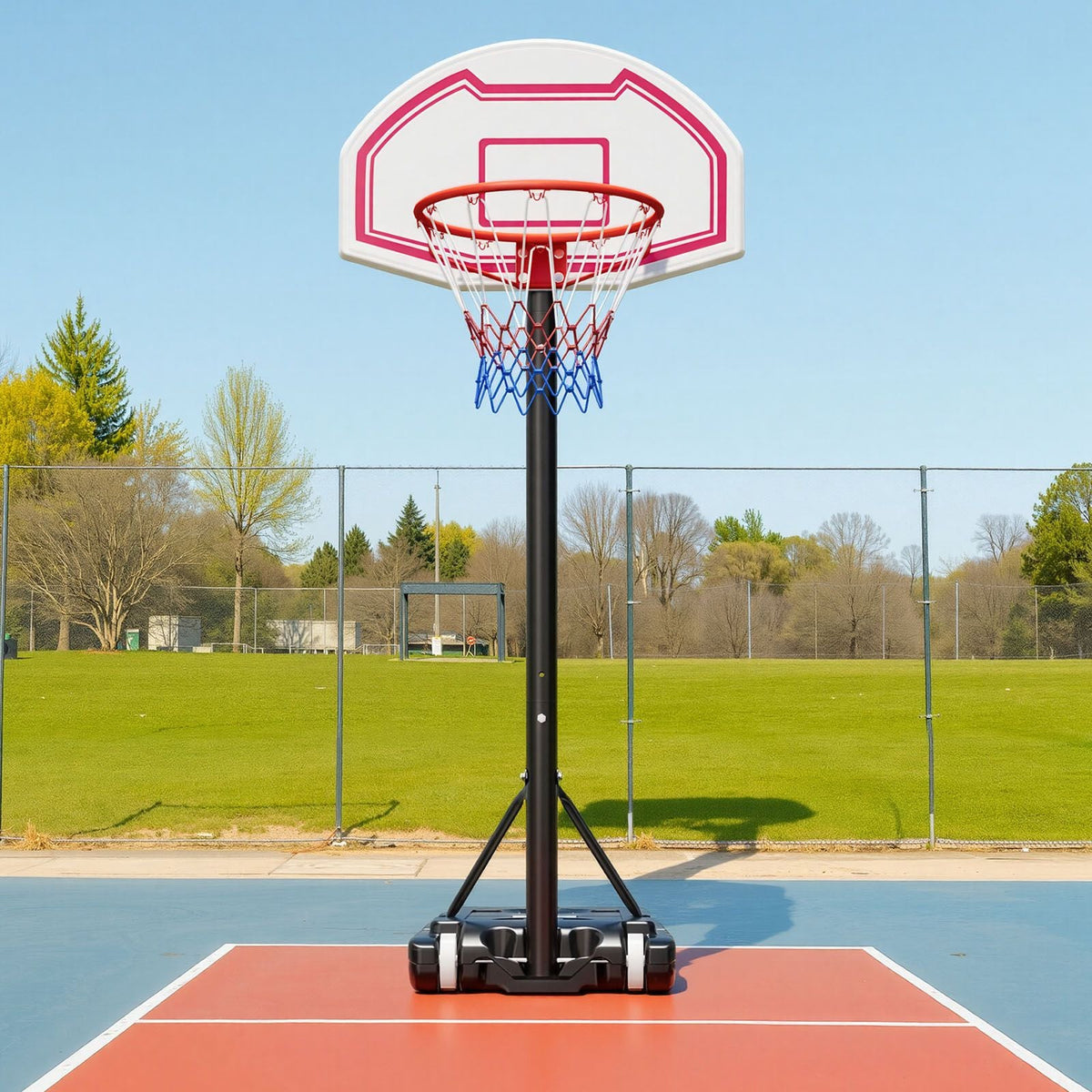 Portable Basketball Stand, 5.2 to 6.9 ft Height Adjustment Basketball Hoop & Goal, Kids Adjustable Basketballs Hoop with Nylon Net & Rolling Wheels, Portable Backboard Set for Patios, Poolside