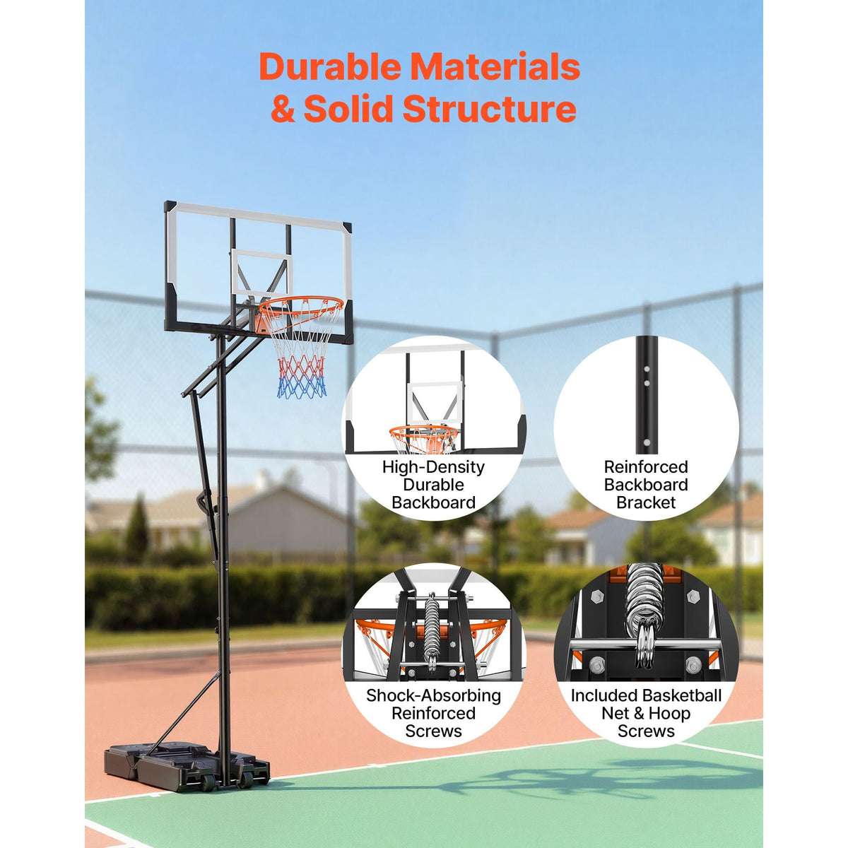 Portable Basketball Stand, 5.25 to 10 ft Height Adjustment Basketball Hoop & Goal, Portable Basketballs Hoop with 48 inch PC Backboard & Wheels for Kids, Teens, Adults in Driveways, Pools