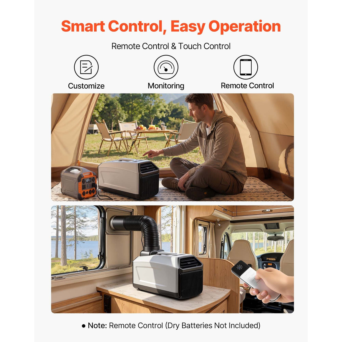 Portable Camping Air Conditioner 3050 BTU, Tent AC Unit with Hose, Remote & Touch Control, 61–90°F Adjustable, 150 m³/h High Airflow, Low Noise, Ideal for Tent. RV, Outdoor Cooling, Dark Grey