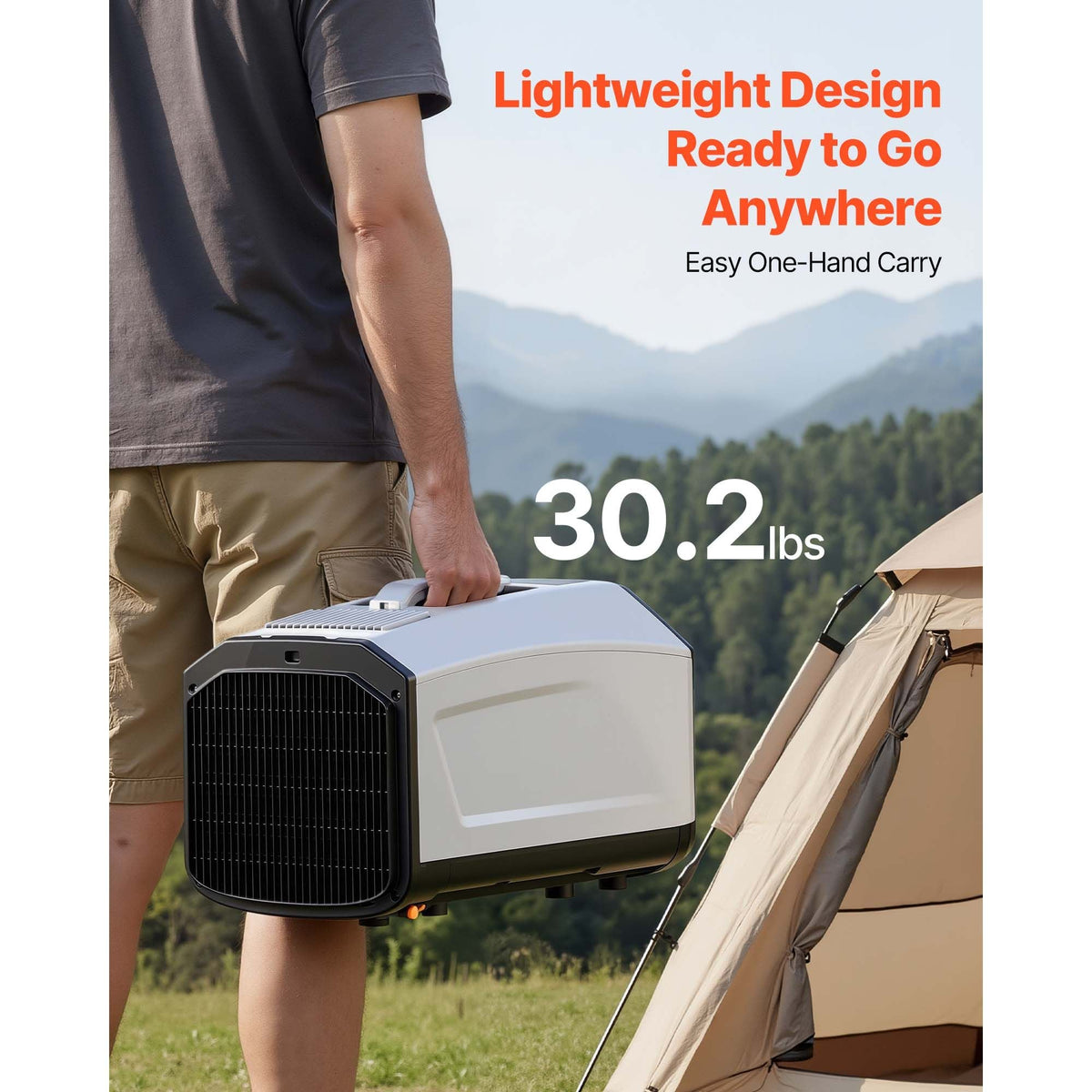 Portable Camping Air Conditioner 3050 BTU, Tent AC Unit with Hose, Remote & Touch Control, 61–90°F Adjustable, 150 m³/h High Airflow, Low Noise, Ideal for Tent. RV, Outdoor Cooling, Dark Grey