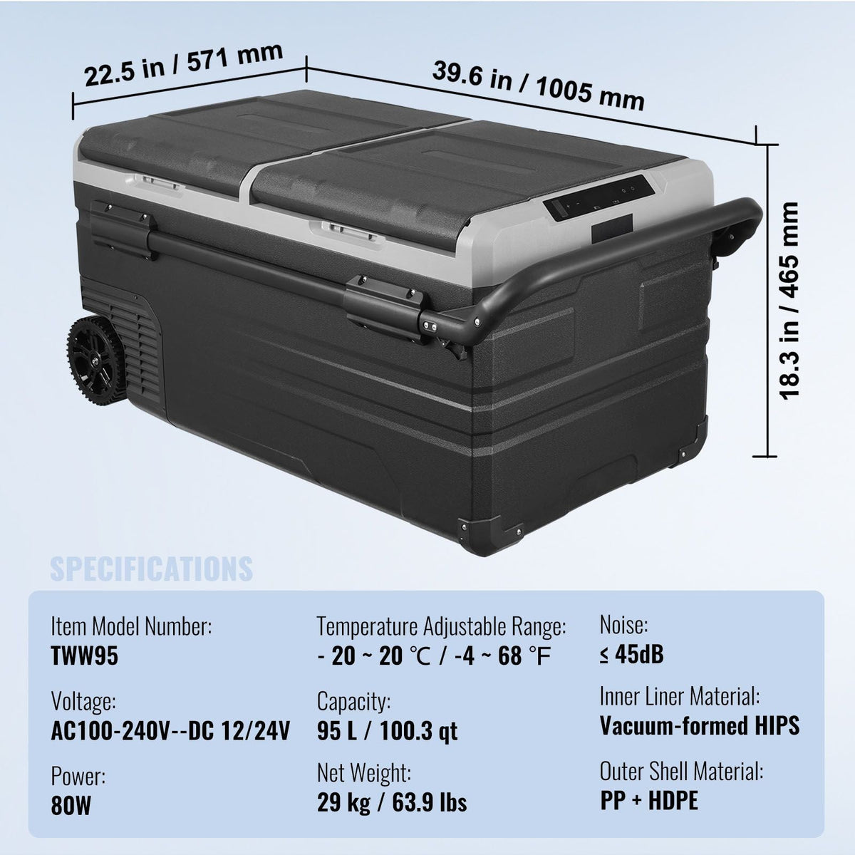Portable Car Freezer, 100 Quart Portable Refrigerator Freezer, 95L Dual Storage Zone Camping Freezer, -4 - F 12 Volt Fridge Freezer, Car Freezer for Car and Home Use, DC 12/24V, AC 100-240V