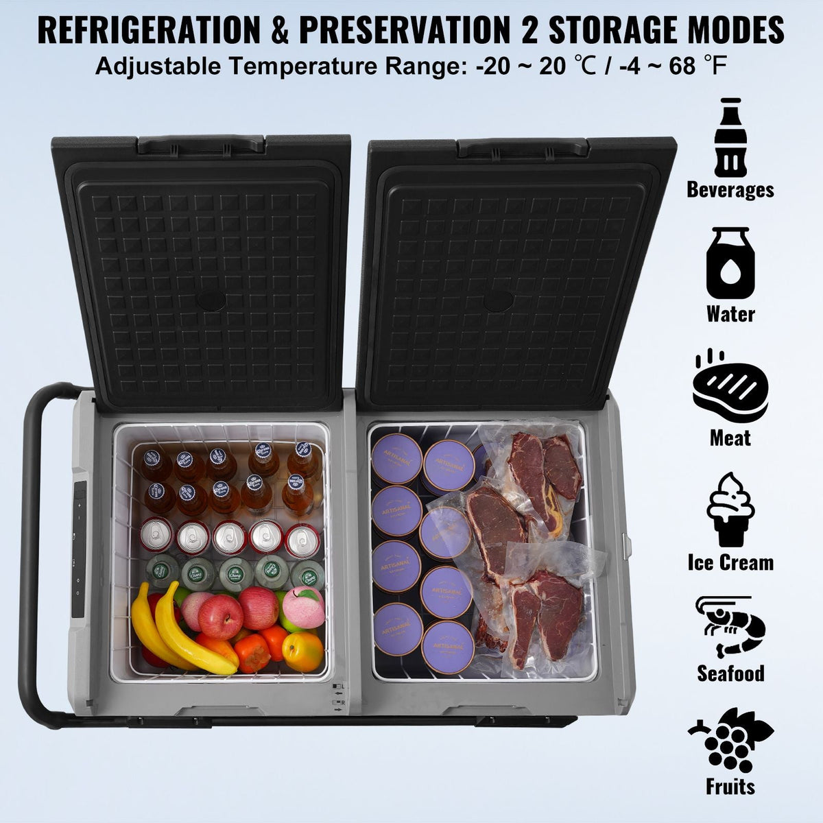Portable Car Freezer, 100 Quart Portable Refrigerator Freezer, 95L Dual Storage Zone Camping Freezer, -4 - F 12 Volt Fridge Freezer, Car Freezer for Car and Home Use, DC 12/24V, AC 100-240V