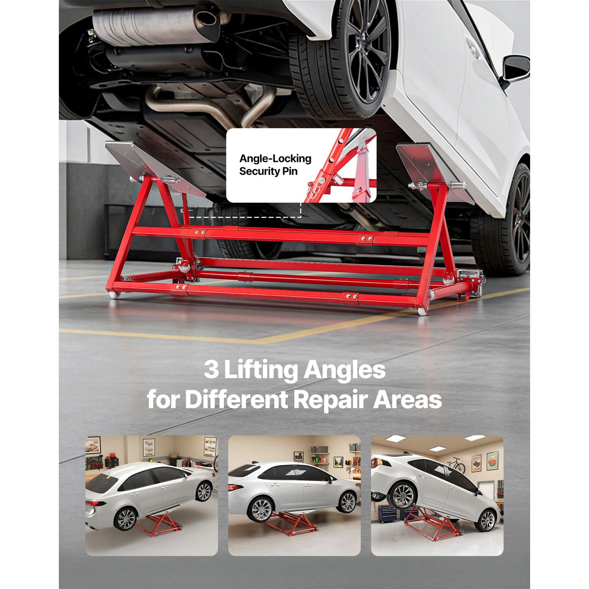 Portable Car Lift, 4400 lbs Capacity, Heavy Duty Steel Quick Lift with 23" Max Height, Adjustable Width and Wheels, Manual Lifting for Cars, Compact SUVs, Mini Trucks, Home Garage or Shop Use