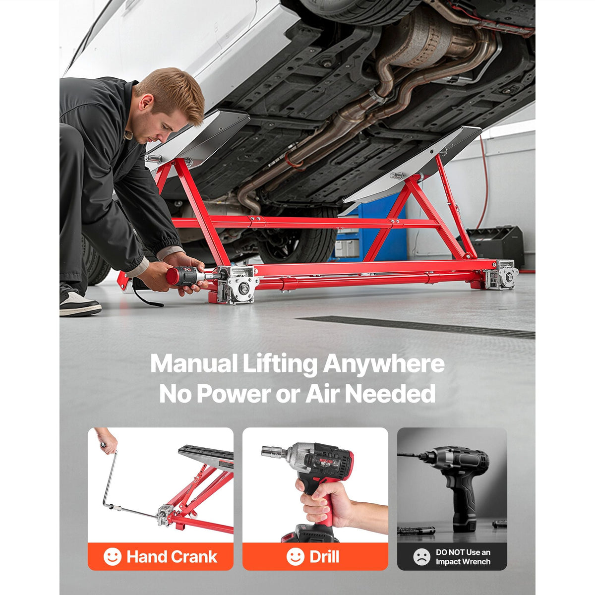 Portable Car Lift, 4400 lbs Capacity, Heavy Duty Steel Quick Lift with 23" Max Height, Adjustable Width and Wheels, Manual Lifting for Cars, Compact SUVs, Mini Trucks, Home Garage or Shop Use
