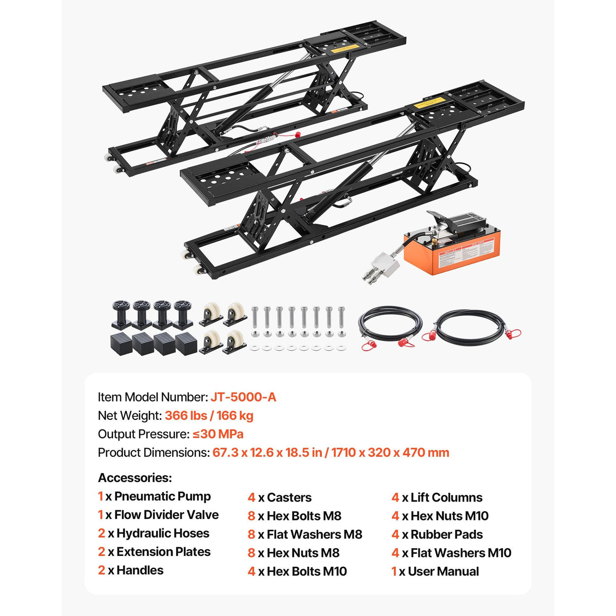 Portable Car Lift, 5000 lbs Capacity, Heavy Duty Quick Lift with 25.6" Max Height, Pneumatic Pump, Wheels, 4 Rubber Pads & 4 Lifting Columns for Cars, Compact SUVs, Mini Trucks, Garage or Shop