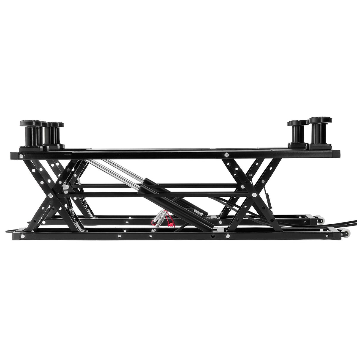 Portable Car Lift, 5000 lbs Capacity, Heavy Duty Quick Lift with 25.6" Max Height, Pneumatic Pump, Wheels, 4 Rubber Pads & 4 Lifting Columns for Cars, Compact SUVs, Mini Trucks, Garage or Shop