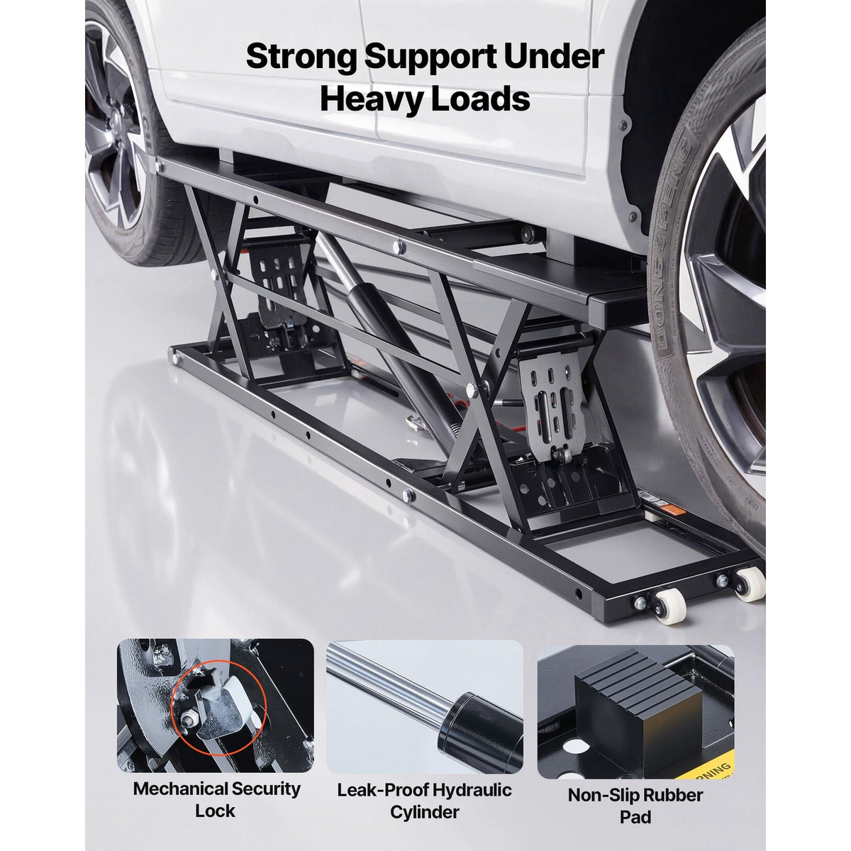 Portable Car Lift, 5000 lbs Capacity, Heavy Duty Quick Lift with 25.6" Max Height, Pneumatic Pump, Wheels, 4 Rubber Pads & 4 Lifting Columns for Cars, Compact SUVs, Mini Trucks, Garage or Shop