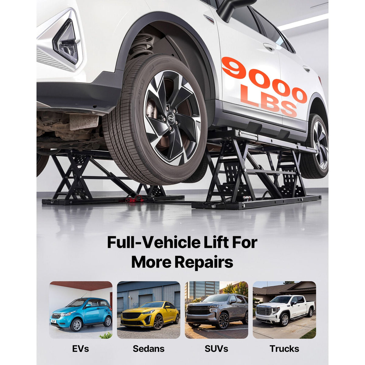Portable Car Lift, 9000 lbs Capacity, Heavy Duty Steel Truck Lift with 28" Max Height, 120V Power Unit, Wheels, 4 Rubber Pads & 4 Lifting Columns for Cars, SUVs, Trucks, Home Garage or Shop Use