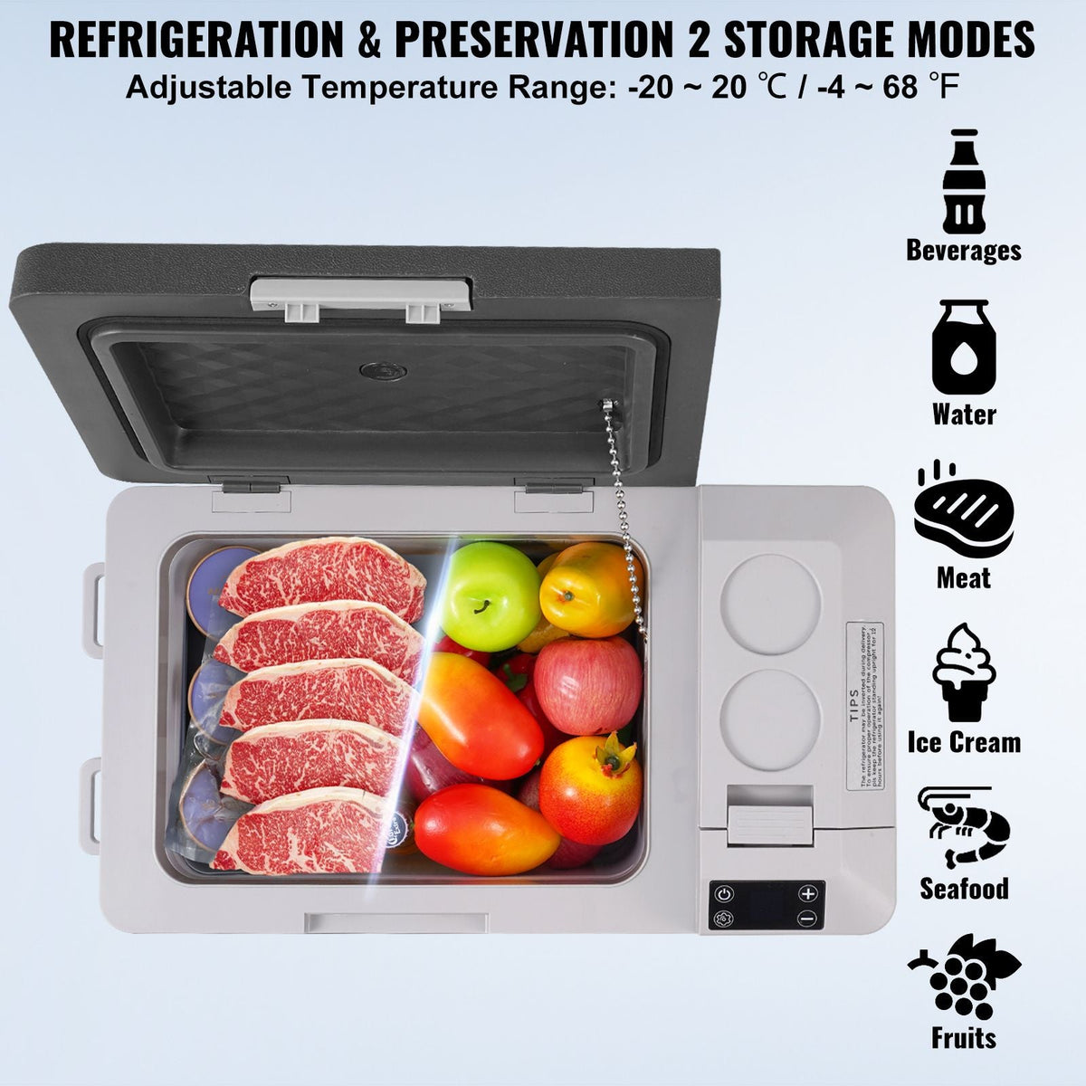 Portable Car Refrigerator, 12 Volt Car Refrigerator Fridge, 25 L / 26.4 QT Single Zone Portable Freezer, -4-68 F Adjustable Temperature, Compressor Cooler for Home, Outdoor, Camping, RV, Car