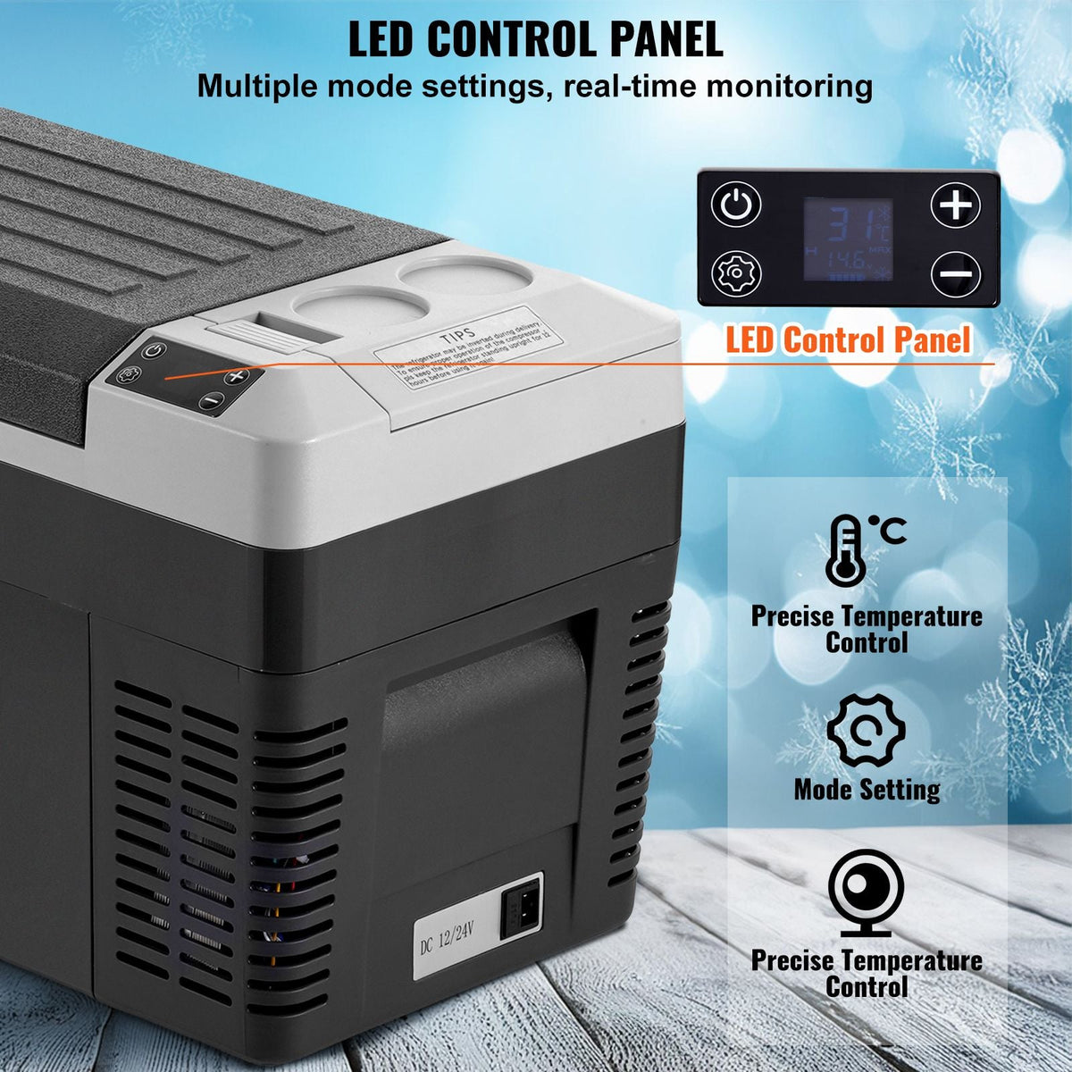 Portable Car Refrigerator, 12 Volt Car Refrigerator Fridge, 25 L / 26.4 QT Single Zone Portable Freezer, -4-68 F Adjustable Temperature, Compressor Cooler for Home, Outdoor, Camping, RV, Car