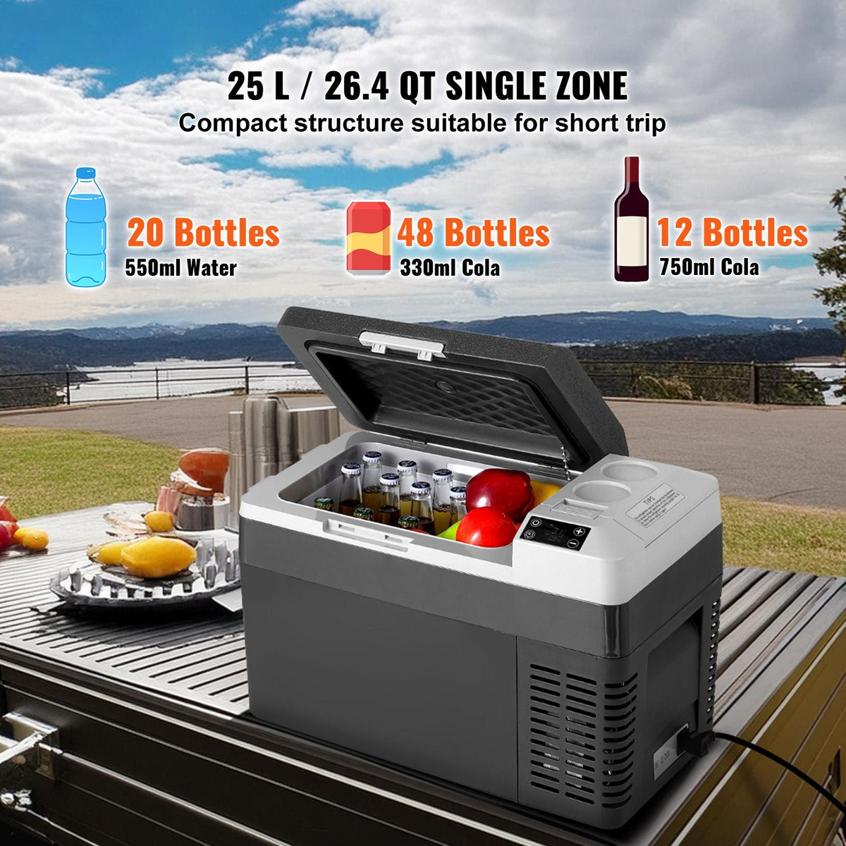 Portable Car Refrigerator, 12 Volt Car Refrigerator Fridge, 25 L / 26.4 QT Single Zone Portable Freezer, -4-68 F Adjustable Temperature, Compressor Cooler for Home, Outdoor, Camping, RV, Car