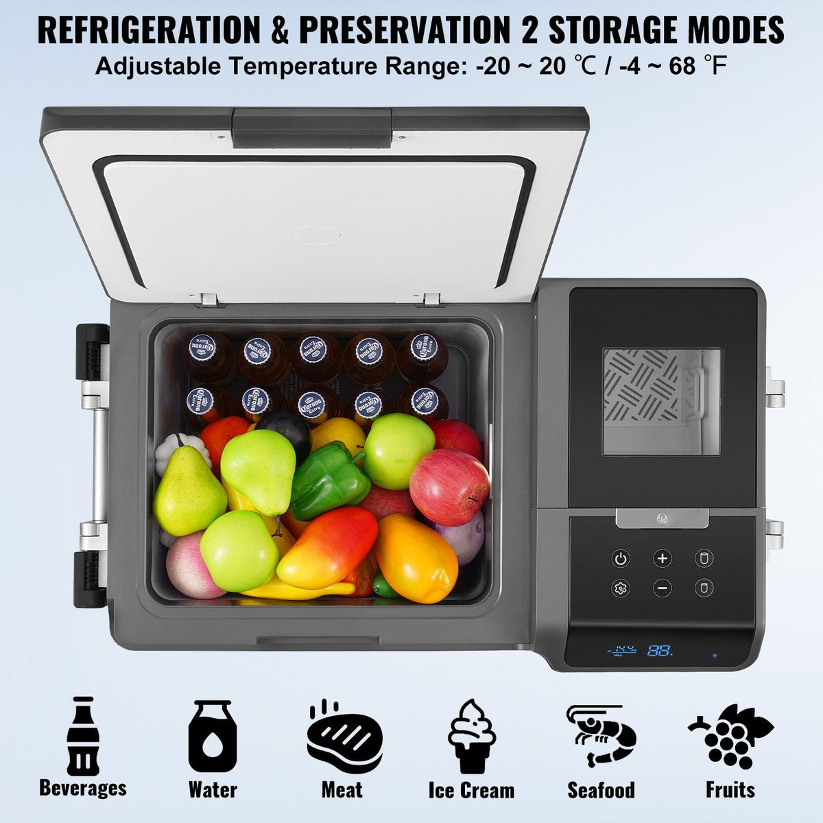 Portable Car Refrigerator, with Ice Making Function, 12 Volt Car Refrigerator Fridge, 37 QT Single Zone Portable Freezer, -4 to 68 F Adjustable Temperature, with Casters for Camping, Car, RV