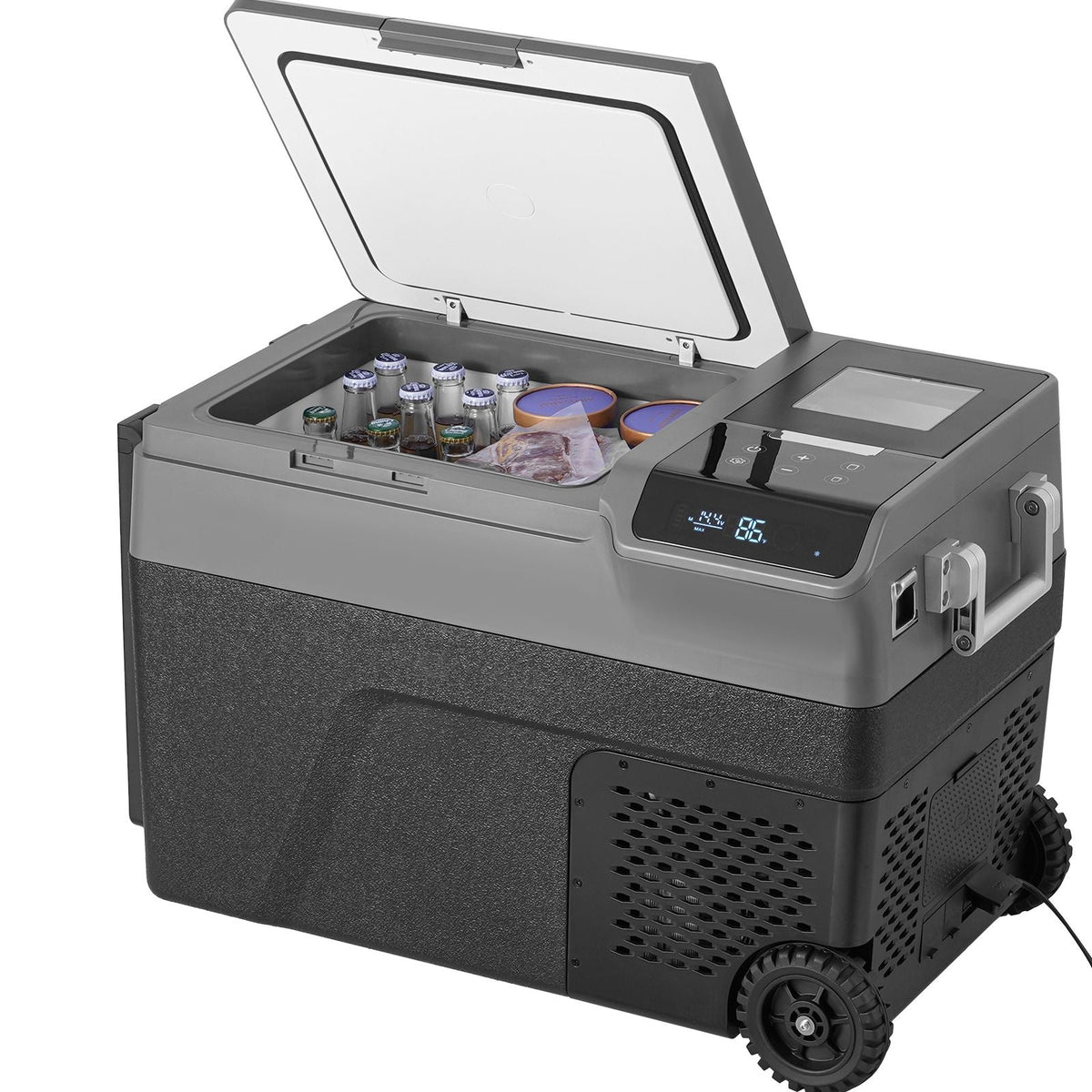 Portable Car Refrigerator, with Ice Making Function, 12 Volt Car Refrigerator Fridge, 37 QT Single Zone Portable Freezer, -4 to 68 F Adjustable Temperature, with Casters for Camping, Car, RV