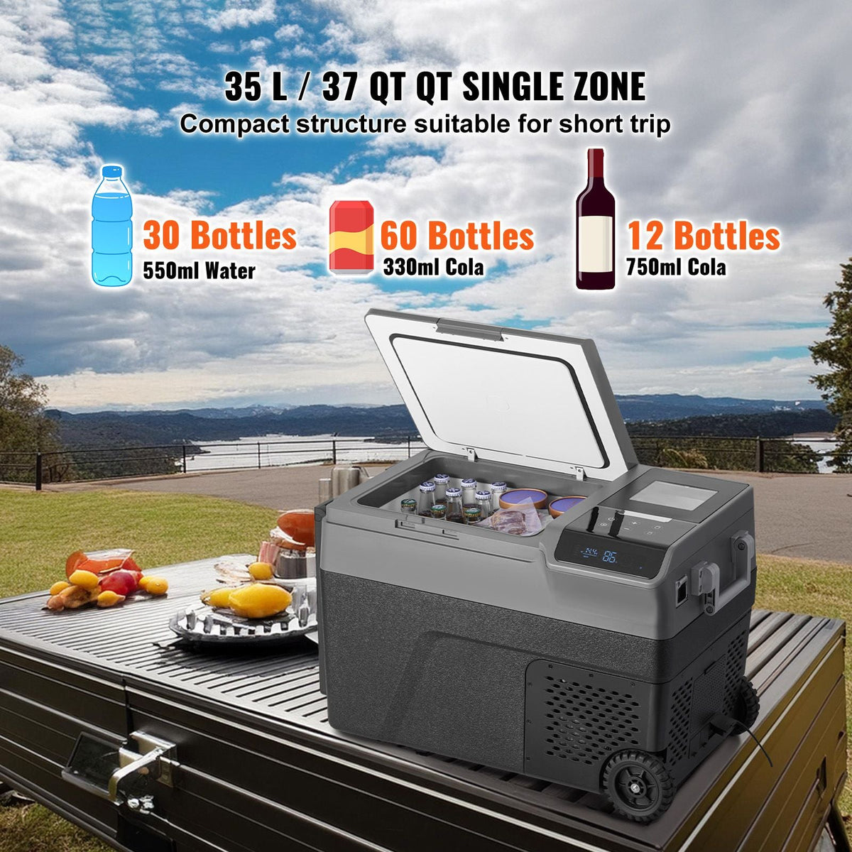 Portable Car Refrigerator, with Ice Making Function, 12 Volt Car Refrigerator Fridge, 37 QT Single Zone Portable Freezer, -4 to 68 F Adjustable Temperature, with Casters for Camping, Car, RV