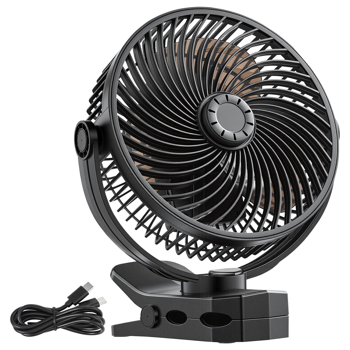 Portable Clip Fan, Rechargeable Clip On Fan, USB Port with 3 Speeds & Circulation Mode, Strong Airflow Sturdy Clamp, Long Runtime for Desk, Golf Cart, Outdoor Camping Treadmill, Office, Black