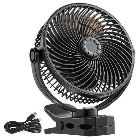 Portable Clip Fan, Rechargeable Clip On Fan, USB Port with 3 Speeds & Circulation Mode, Strong Airflow Sturdy Clamp, Long Runtime for Desk, Golf Cart, Outdoor Camping Treadmill, Office, Black