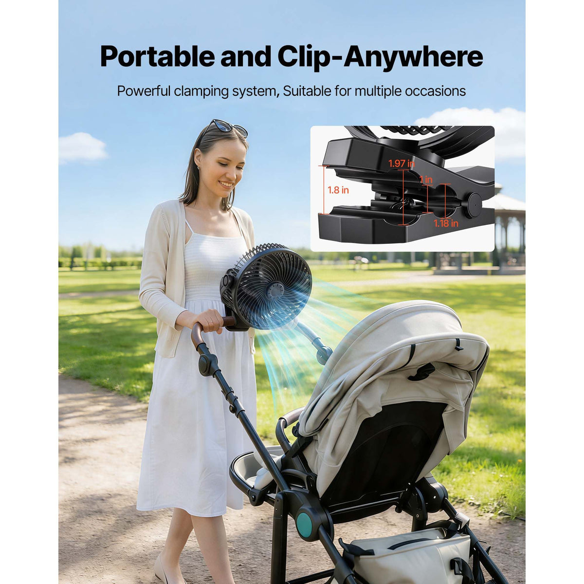 Portable Clip Fan, Rechargeable Clip On Fan, USB Port with 3 Speeds & Circulation Mode, Strong Airflow Sturdy Clamp, Long Runtime for Desk, Golf Cart, Outdoor Camping Treadmill, Office, Black