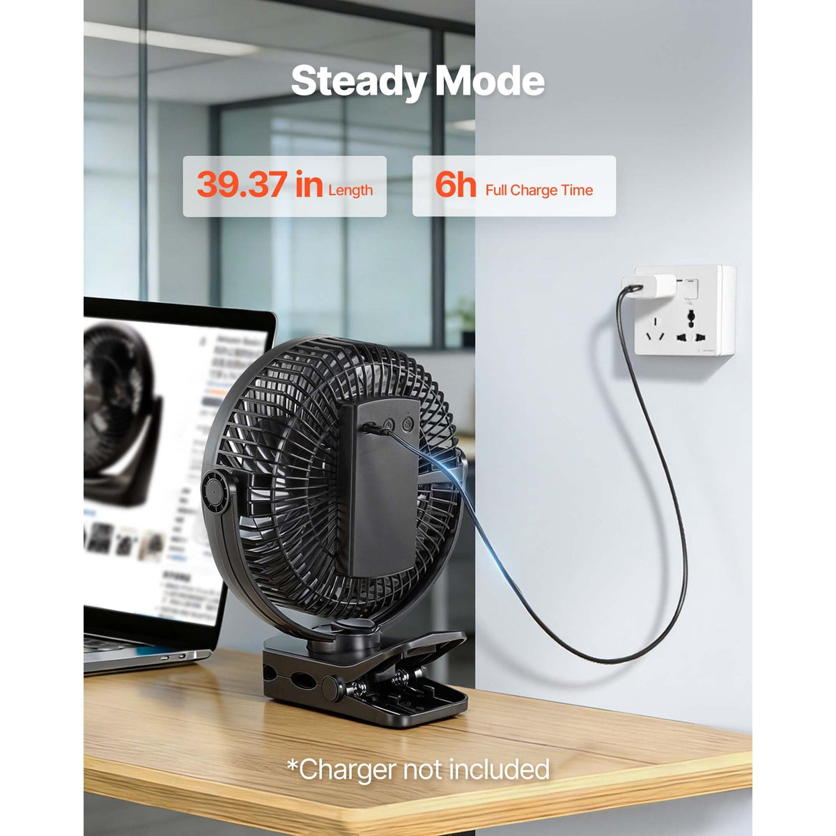 Portable Clip Fan, Rechargeable Clip On Fan, USB Port with 3 Speeds & Circulation Mode, Strong Airflow Sturdy Clamp, Long Runtime for Desk, Golf Cart, Outdoor Camping Treadmill, Office, Black