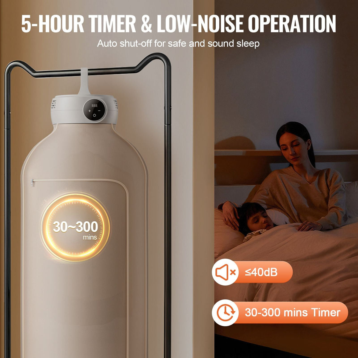 Portable Clothes Dryer, Clothes Dryer with Dryer Bag, PTC Heating & LED Display, Foldable Mini Dryer with 5-H Timer for Apartments, Dorms, RVs, or Hotels, 600W, Beige