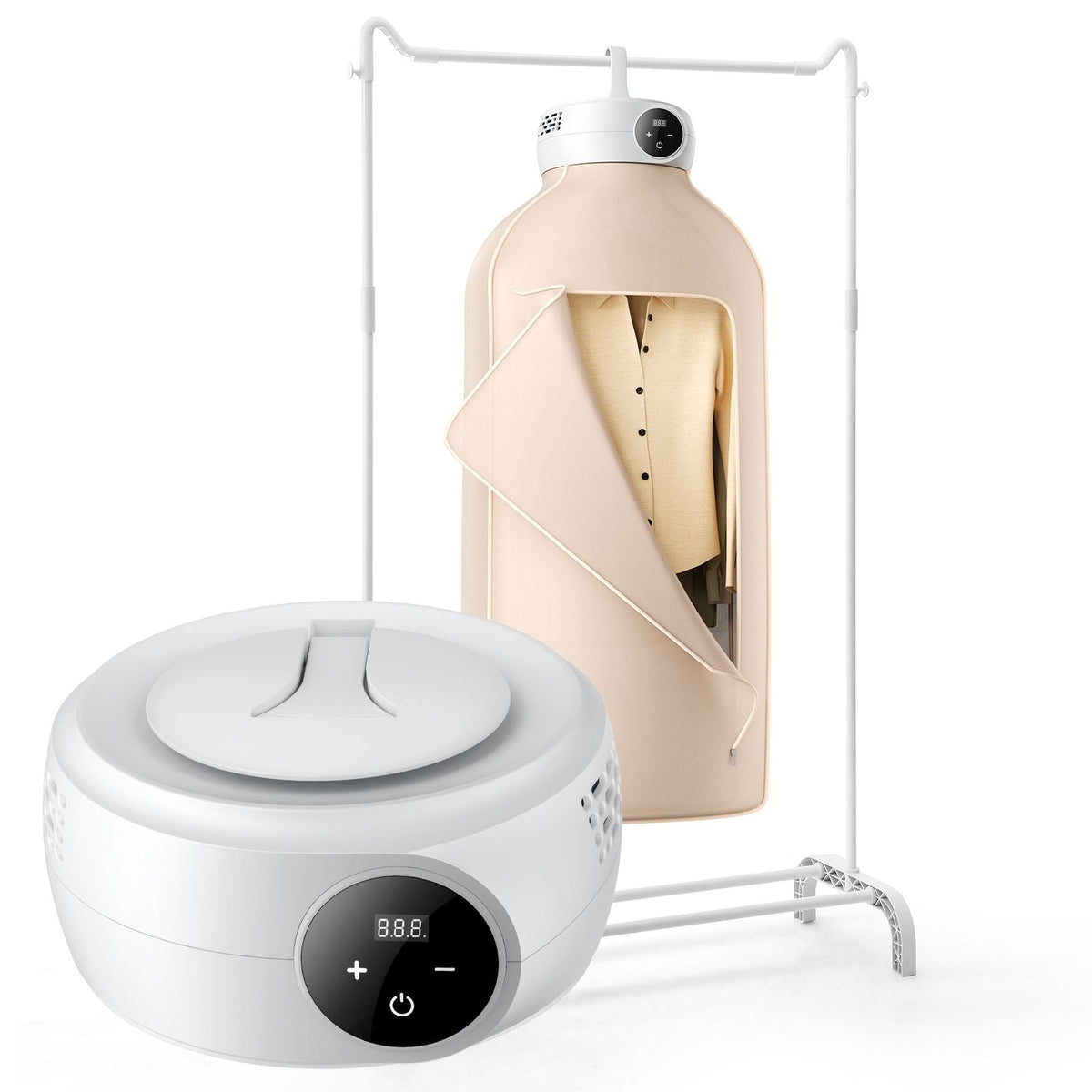 Portable Clothes Dryer, Clothes Dryer with Dryer Bag, PTC Heating & LED Display, Foldable Mini Dryer with 5-H Timer for Apartments, Dorms, RVs, or Hotels, 600W, Beige