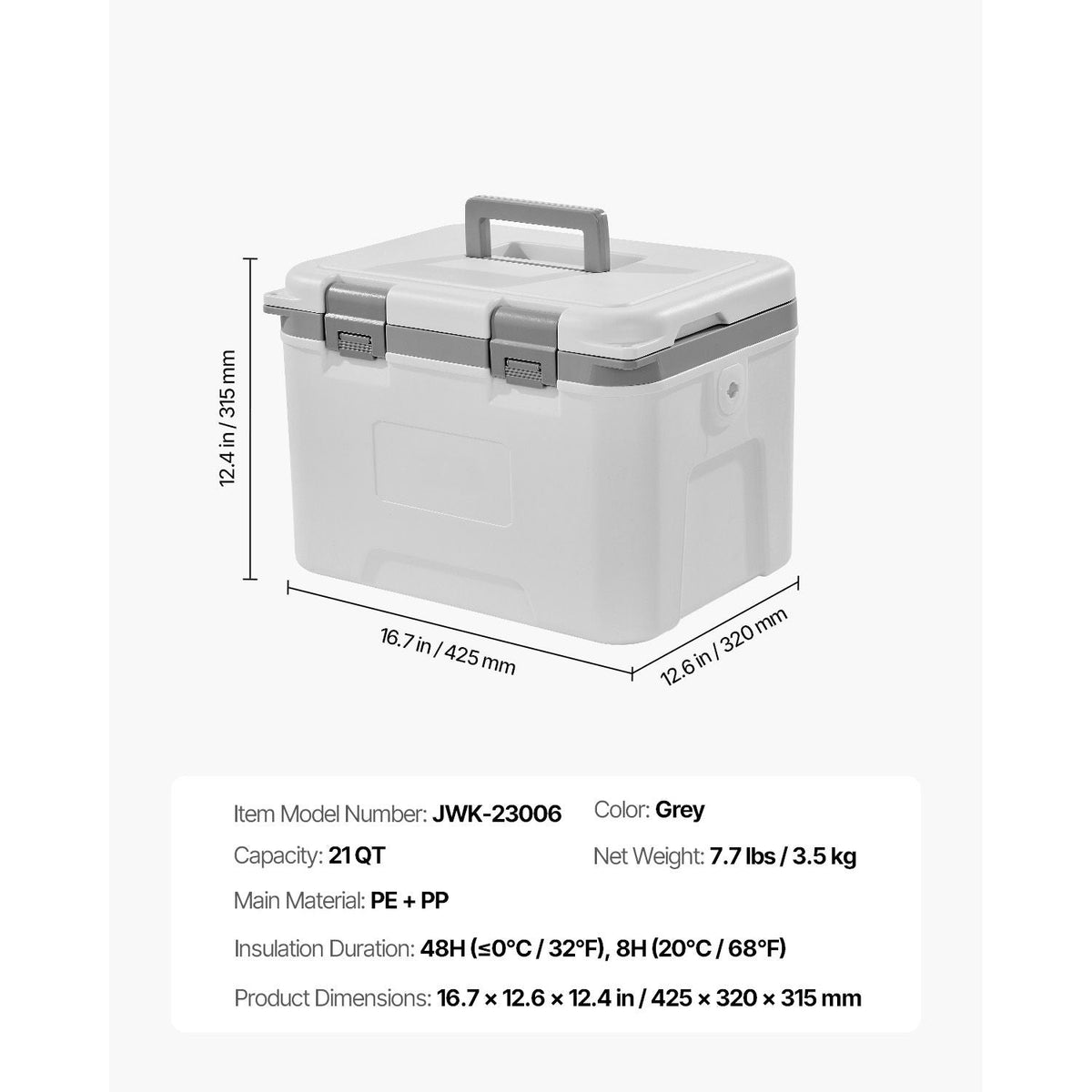 Portable Cooler, 21 QT Hard Cooler with Ice Retention, Heavy-Duty Handles and Strap, Lightweight Rigid Material Insulated Portable Cooler, Suitable for Family Picnics and Short Trips