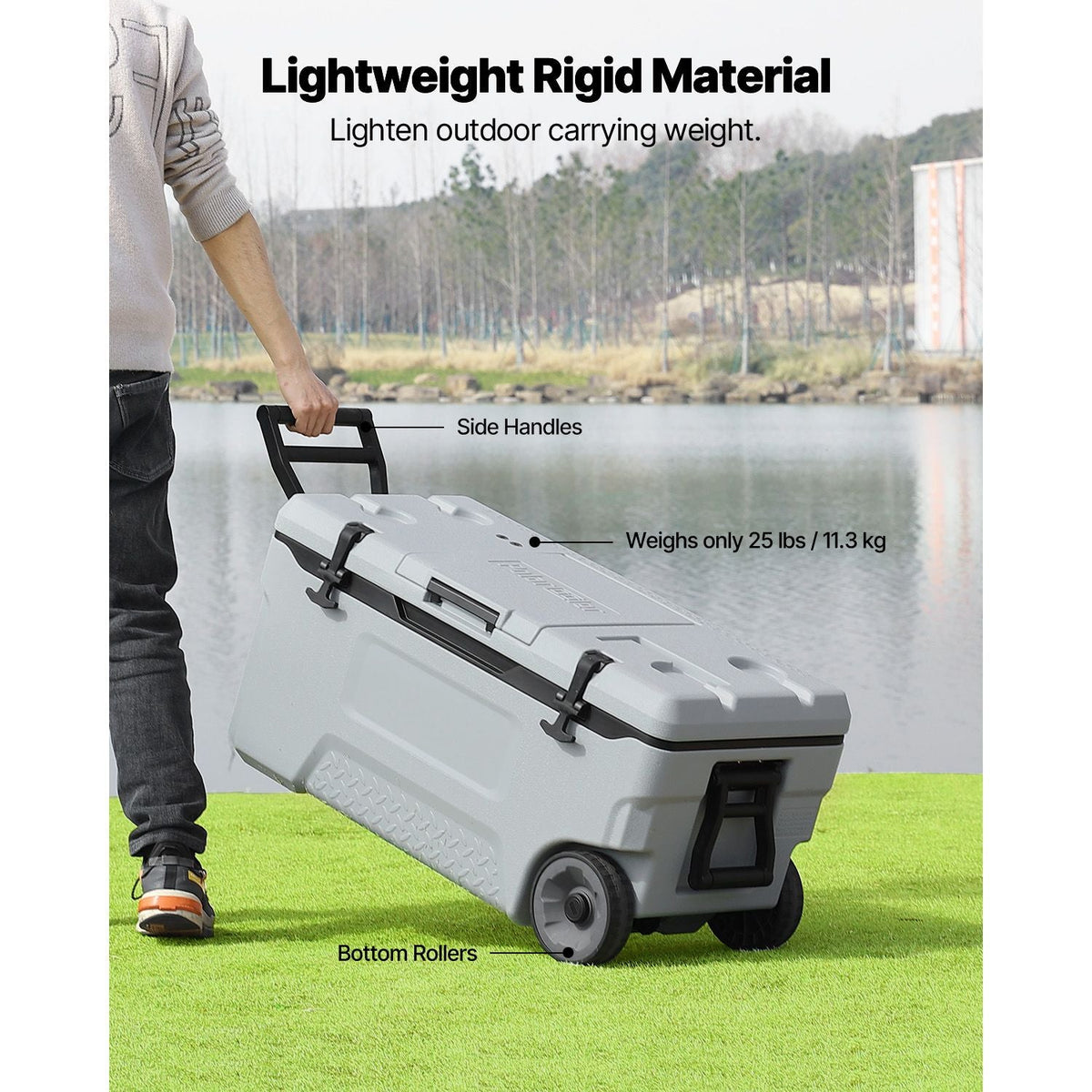 Portable Cooler, 74 QT Wheeled Cooler with Ice Retention, Heavy-Duty Handles and Cup Holder, Lightweight Rigid Material Insulated Portable Cooler, Suitable for Family Picnics and Long Trips