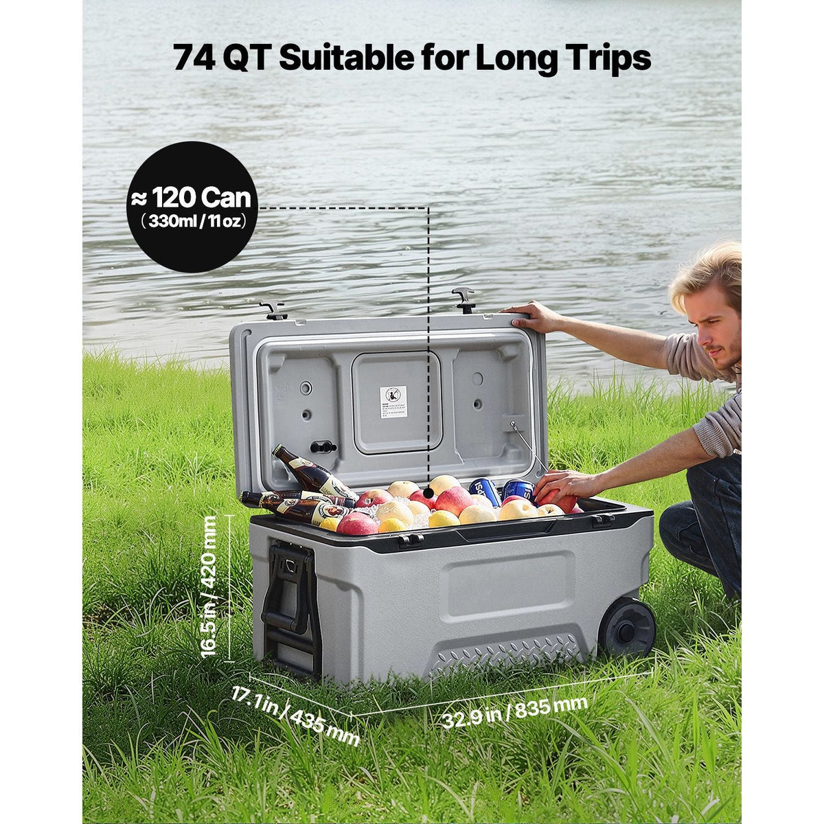 Portable Cooler, 74 QT Wheeled Cooler with Ice Retention, Heavy-Duty Handles and Cup Holder, Lightweight Rigid Material Insulated Portable Cooler, Suitable for Family Picnics and Long Trips