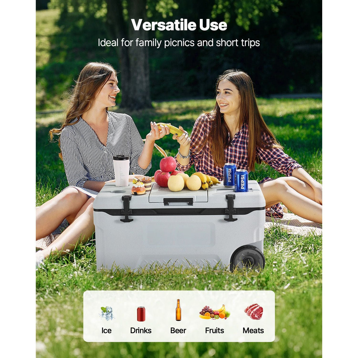 Portable Cooler, 74 QT Wheeled Cooler with Ice Retention, Heavy-Duty Handles and Cup Holder, Lightweight Rigid Material Insulated Portable Cooler, Suitable for Family Picnics and Long Trips