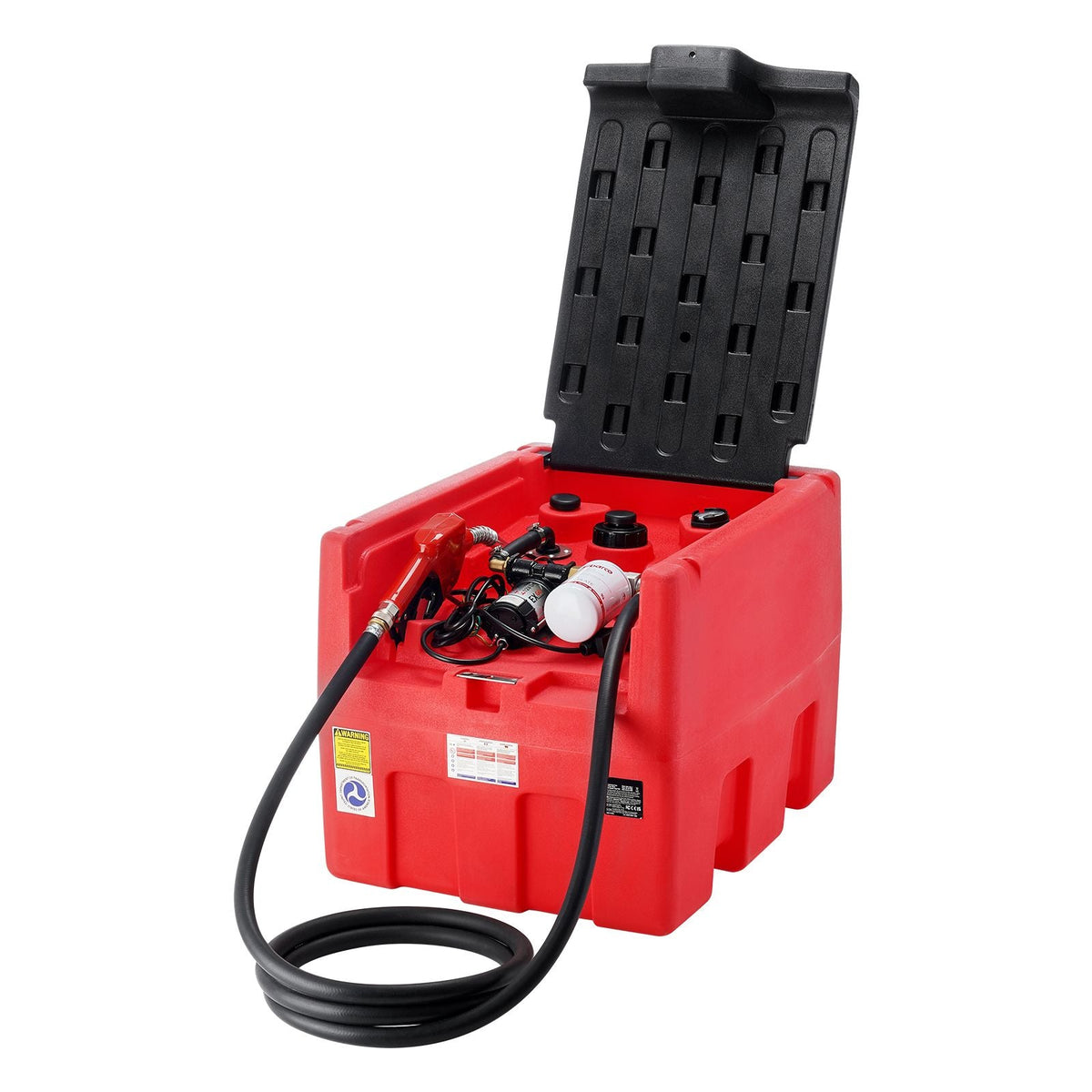 Portable Diesel & Gasoline Tank, 48 Gallon, 10.6GPM Flow Rate, Diesel Fuel Tank with 12V Electric Transfer Pump, 13.1ft Hose, Auto Fueling Nozzle, Transfer Tank for Easy Fuel Transportation, Red