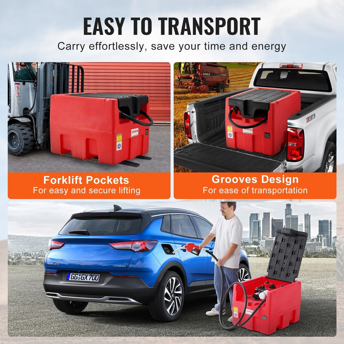 Portable Diesel & Gasoline Tank, 48 Gallon, 10.6GPM Flow Rate, Diesel Fuel Tank with 12V Electric Transfer Pump, 13.1ft Hose, Auto Fueling Nozzle, Transfer Tank for Easy Fuel Transportation, Red