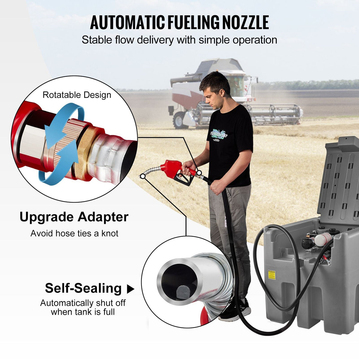 Portable Diesel Tank, 116 Gallon Capacity & 10 GPM Flow Rate, Diesel Fuel Tank with 12V Electric Transfer Pump and 13.1ft Rubber Hose, PE Diesel Transfer Tank for Easy Fuel Transportation, Gray