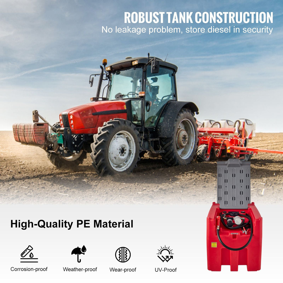 Portable Diesel Tank, 116 Gallon Capacity & 10 GPM Flow Rate, Diesel Fuel Tank with 12V Electric Transfer Pump and 13.1ft Rubber Hose, PE Diesel Transfer Tank for Easy Fuel Transportation, Red