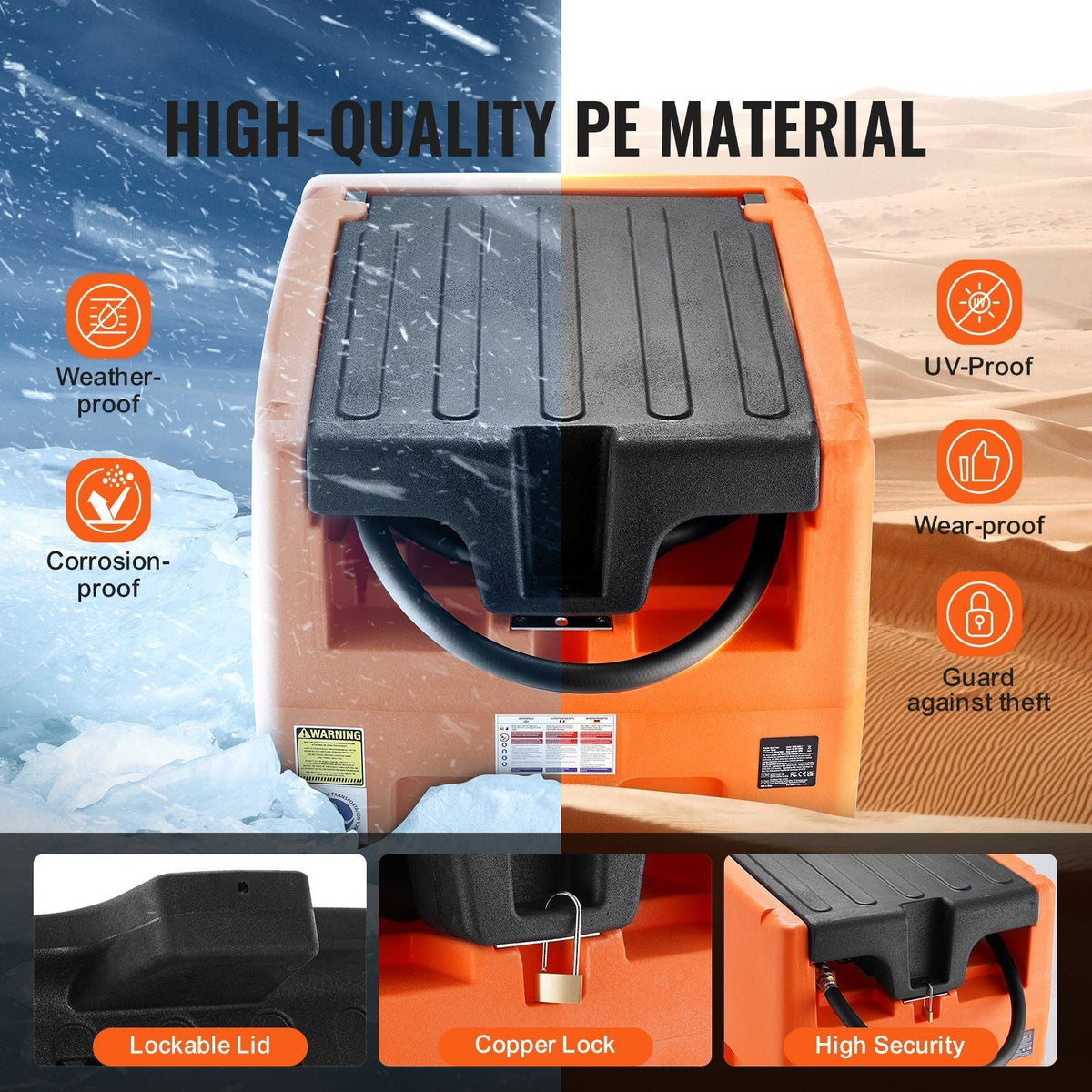 Portable Diesel Tank, 48 Gallon, 10.6GPM Flow Rate, Diesel Fuel Tank with 12V Electric Transfer Pump, 13.1 ft Hose, Auto Fueling Nozzle, Diesel Transfer Tank for Easy Fuel Transportation, Orange