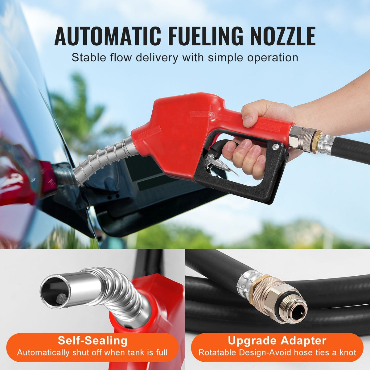 Portable Diesel Tank, 48 Gallon, 10.6GPM Flow Rate, Diesel Fuel Tank with 12V Electric Transfer Pump, 13.1 ft Hose, Auto Fueling Nozzle, Diesel Transfer Tank for Easy Fuel Transportation, Orange