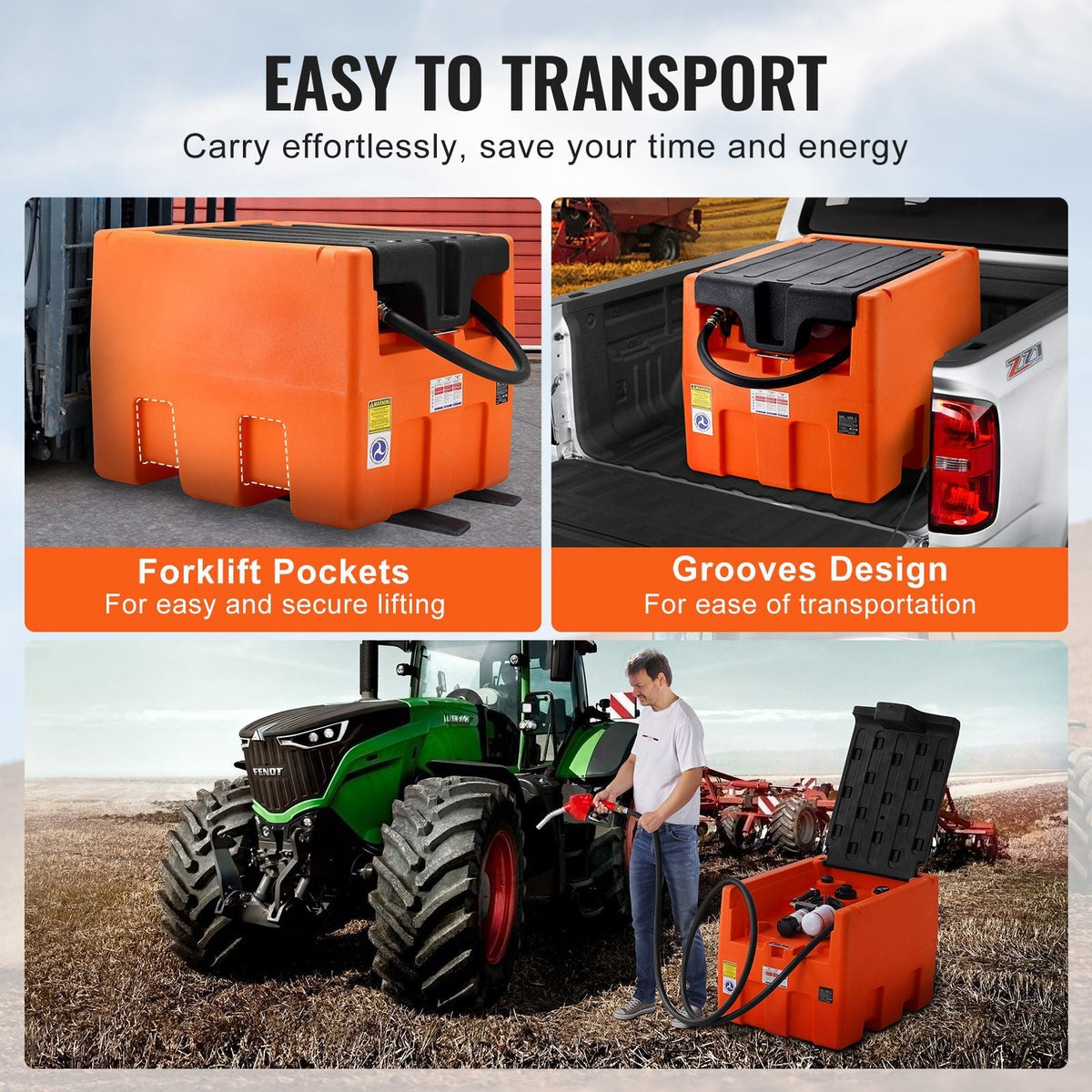 Portable Diesel Tank, 48 Gallon, 10.6GPM Flow Rate, Diesel Fuel Tank with 12V Electric Transfer Pump, 13.1 ft Hose, Auto Fueling Nozzle, Diesel Transfer Tank for Easy Fuel Transportation, Orange
