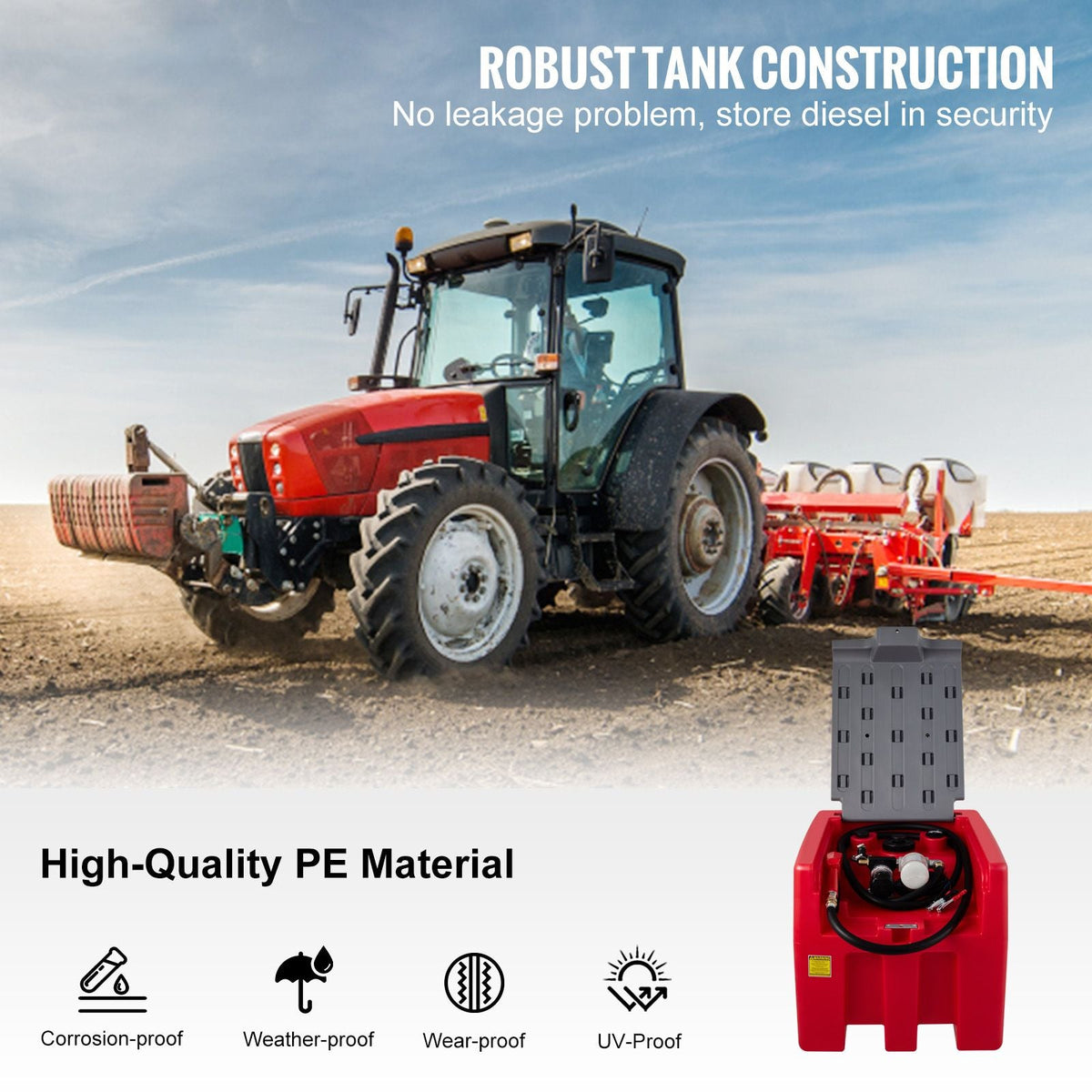 Portable Diesel Tank, 58 Gallon Capacity & 10 GPM Flow Rate, Diesel Fuel Tank with 12V Electric Transfer Pump and 13.1ft Rubber Hose, PE Diesel Transfer Tank for Easy Fuel Transportation, Red